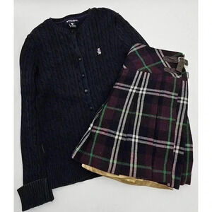 Teenie Weenie Youth Button-up Cable Knit Cardigan & Matching Pleated Skirt